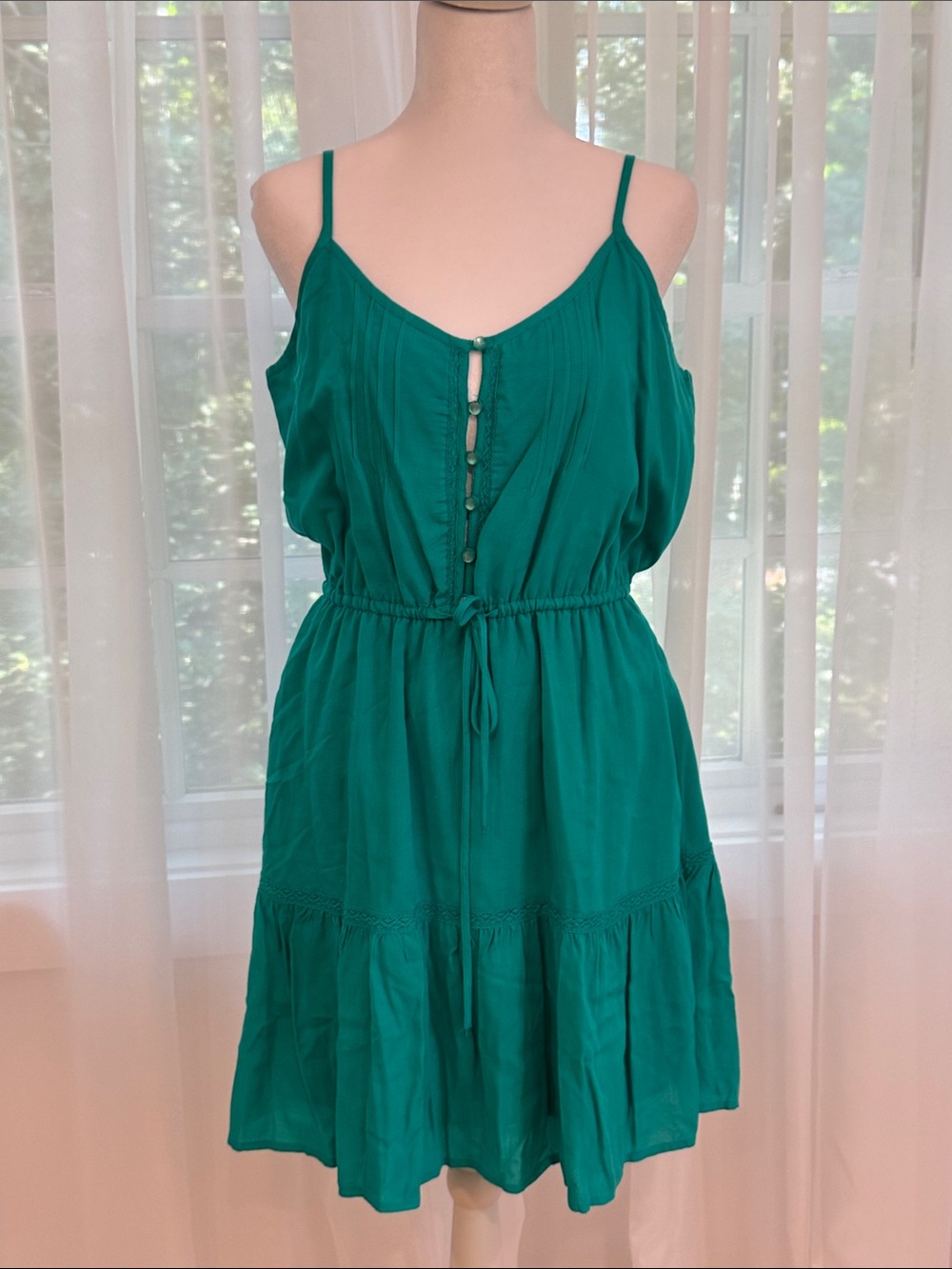 Spaghetti Strap Tiered Sundress fully lined with Drawstring Waist